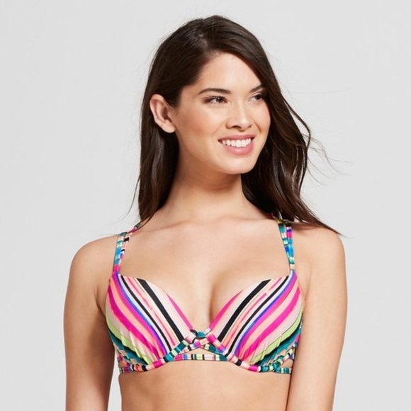Shade & Shore Other - Shade & Shore Striped Strappy Caged Bikini Top